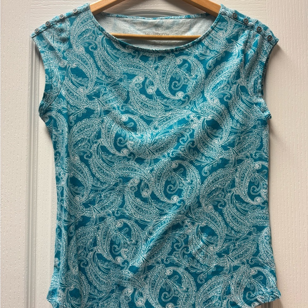Liz Claiborne Turquoise Paisley Short Sleeve Top